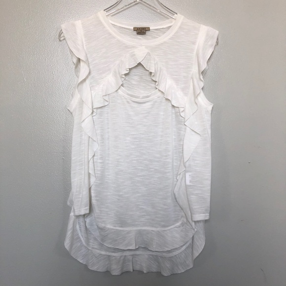Anama Tank White Keyhole Ruffle Lightweight Top M - Picture 2 of 9